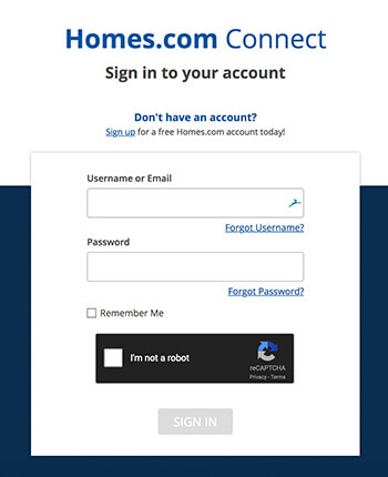 Homes Connect Login Page